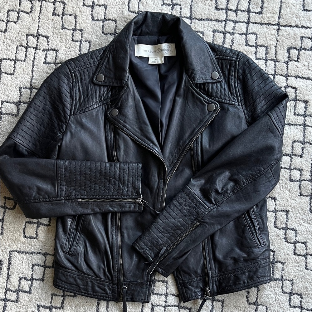 Treasure & Bond Black Quilted Genuine Leather Jacket